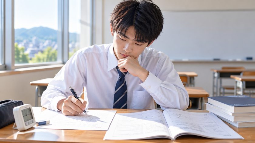 時間を測って初見問題に取り組む高校生のイメージ